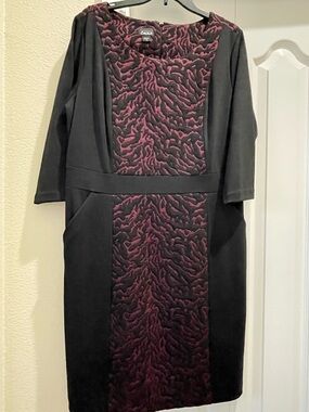 Simply Emma Black Dress with Burgundy Textured Front 1X